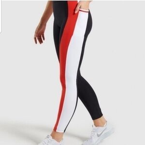 Gymshark Color Block High Rise Athletic Leggings Red Orange/White/Black Size XS